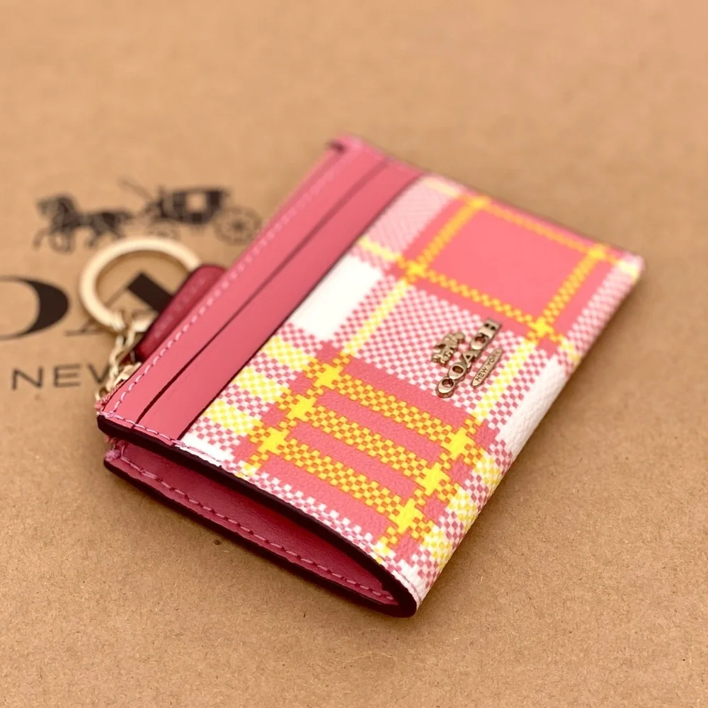 Coach Mini Skinny ID case Small wallet with Garden Plaid print